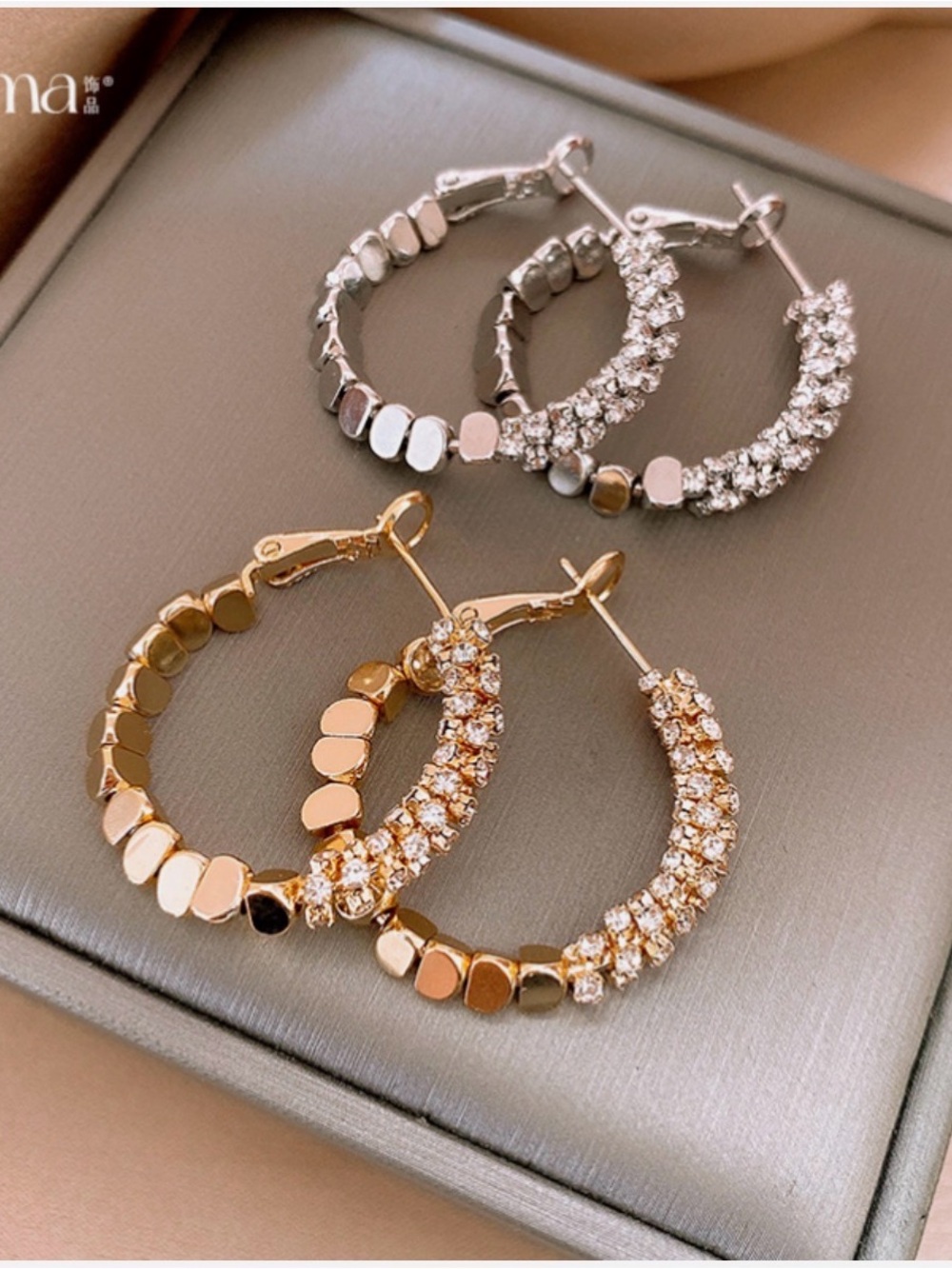 Women Sterling Silver Plated Gold Geometric CZ Block Huggie Hoop Earrings AG